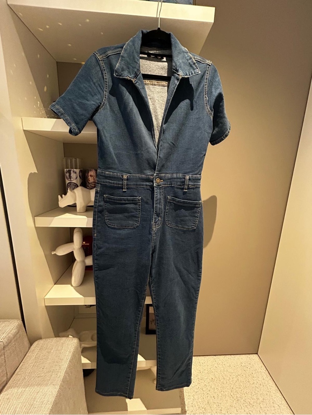 Denim Short Sleeve Jumpsuit - Blue